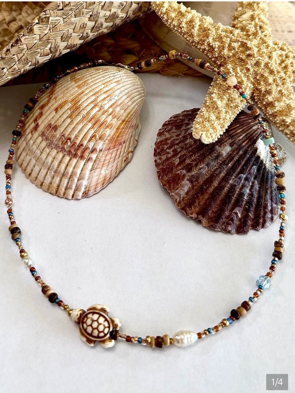 Mermaid Girl Sea Turtle Beaded Necklace